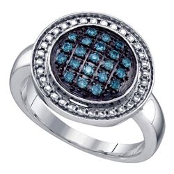 Sterling Silver Round Blue Color Enhanced Diamond Circle Cluster Ring 1/5 Cttw