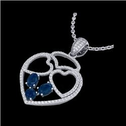 3 ctw Sapphire & Micro Pave Designer Heart Necklace 14K White Gold