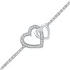 Image 1 : Sterling Silver Round Diamond Double Heart Chain Bracelet 1/10 Cttw
