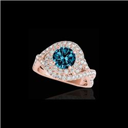 2 ctw SI Certified Blue Diamond Solitaire Halo Ring 10K Rose Gold