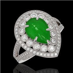 4.12 ctw Jade & Diamond Victorian Ring 14K White Gold