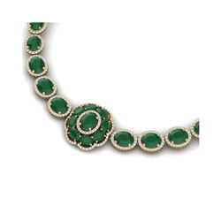 58.33 ctw Emerald & VS Diamond Necklace 18K Yellow Gold