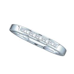 14kt White Gold Princess Diamond Slender Single Row Wedding Band 1/8 Cttw