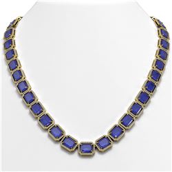 84.94 ctw Sapphire & Diamond Micro Pave Halo Necklace 10K Yellow Gold