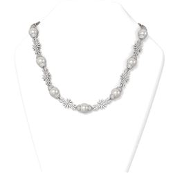 18 ctw Diamond and Pearl Necklace 18K White Gold