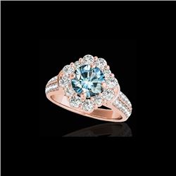 2.16 ctw SI Certified Fancy Blue Diamond Halo Ring 10K Rose Gold