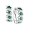 Image 1 : 14kt White Gold Round Emerald Diamond Hoop Earrings 1-3/8 Cttw