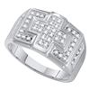 Image 1 : 10kt White Gold Mens Round Diamond Square Cross Cluster Ring 1/3 Cttw
