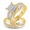 Image 1 : 10kt Yellow Gold His & Hers Round Diamond Cluster Matching Bridal Wedding Ring Band Set 1/4 Cttw
