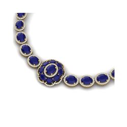 58.33 ctw Sapphire & VS Diamond Necklace 18K Yellow Gold