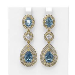 12.42 ctw Blue Topaz & Diamond Earrings 18K Yellow Gold