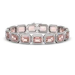 37.11 ctw Morganite & Diamond Micro Pave Halo Bracelet 10K White Gold