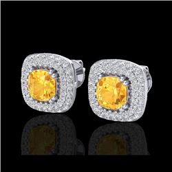 2.16 ctw Citrine & Micro VS/SI Diamond Earrings Halo 18K White Gold