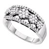 Image 1 : 14kt White Gold Round Diamond Flower Cluster Cocktail Band Ring 1/2 Cttw