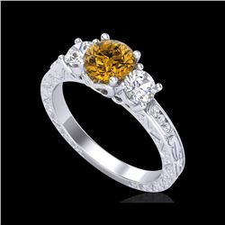 1.41 ctw Intense Fancy Yellow Diamond Art Deco Ring 18K White Gold