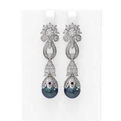 6.87 ctw Diamond and Pearl Earrings 18K White Gold