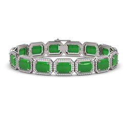 33.46 ctw Jade & Diamond Micro Pave Halo Bracelet 10K White Gold