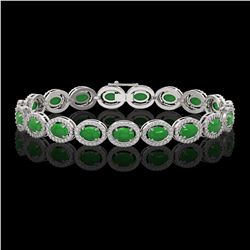15.20 ctw Jade & Diamond Micro Pave Halo Bracelet 10K White Gold