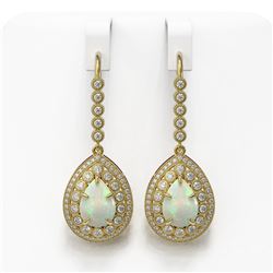 8.29 ctw Certified Opal & Diamond Victorian Earrings 14K Yellow Gold