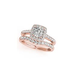 1.74 ctw Certified VS/SI Cushion Diamond 2pc Set Ring Halo 14K Rose Gold