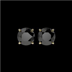 3.70 ctw Fancy Black Diamond Solitaire Stud Earrings 10K Yellow Gold