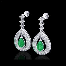 2.25 ctw Emerald & Micro Pave VS/SI Diamond Earrings 14K White Gold