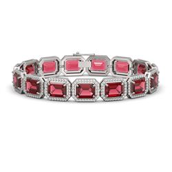 36.51 ctw Tourmaline & Diamond Micro Pave Halo Bracelet 10K White Gold