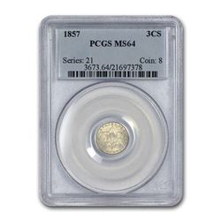 1857 Three Cent Silver MS-64 PCGS