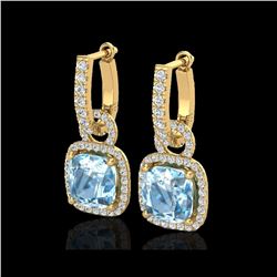 7 ctw Sky Blue Topaz & Micro Pave VS/SI Diamond Earrings 18K Yellow Gold