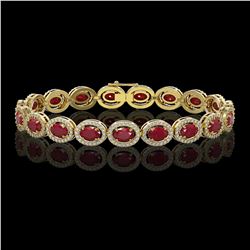 15.2 ctw Ruby & Diamond Micro Pave Halo Bracelet 10K Yellow Gold
