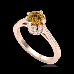 1.14 ctw Intense Fancy Yellow Diamond Art Deco Ring 18K Rose Gold