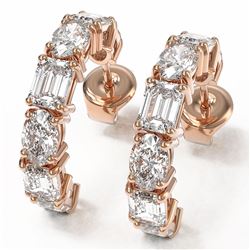 7.25 ctw Emerald and Oval Cut Diamond Earrings 18K Rose Gold
