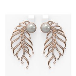 2.1 ctw Diamond and Pearl Earrings 18K Rose Gold