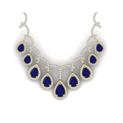 31.5 ctw Sapphire & VS Diamond Necklace 18K Yellow Gold
