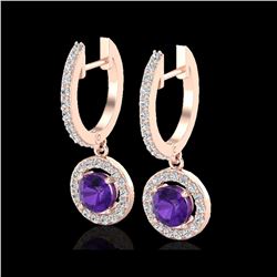 1.75 ctw Amethyst & Micro Pave VS/SI Diamond Earrings 14K Rose Gold