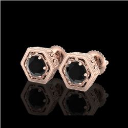 1.07 ctw Fancy Black Diamond Art Deco Stud Earrings 18K Rose Gold