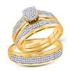 Image 1 : 10kt Yellow Gold His & Hers Round Diamond Cluster Matching Bridal Wedding Ring Band Set 1/2 Cttw