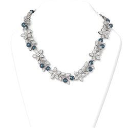 18 ctw Diamond and Pearl Necklace 18K White Gold