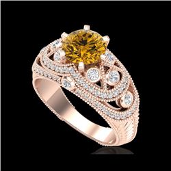2 ctw Intense Yellow Diamond Engagement Art Deco Ring 18K Rose Gold