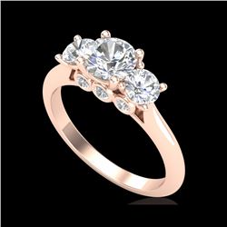 1.5 ctw VS/SI Diamond Solitaire Art Deco 3 Stone Ring 18K Rose Gold