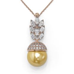 3.69 ctw Marquise Diamond and Pearl Necklace 18K Rose Gold