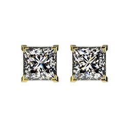 2 ctw Certified VS/SI Quality Princess Diamond Stud Earrings 10K Yellow Gold