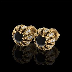 2.01 ctw Fancy Black Diamond Art Deco Micro Pave Earrings 18K Yellow Gold