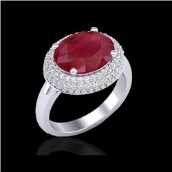 4.50 ctw Ruby & Micro Pave VS/SI Diamond Certified Ring 18K White Gold