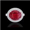 Image 2 : 4.50 ctw Ruby & Micro Pave VS/SI Diamond Certified Ring 18K White Gold
