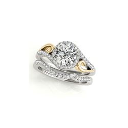 0.95 ctw Certified VS/SI Diamond 2pc Set Ring Solitaire Halo 14K White & Yellow Gold