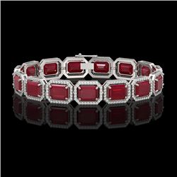 38.61 ctw Ruby & Diamond Micro Pave Halo Bracelet 10K White Gold