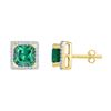 Image 1 : 10kt Yellow Gold Princess Lab-Created Emerald Solitaire Stud Earrings 1-3/4 Cttw
