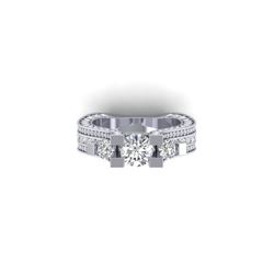 5.5 ctw VS/SI Diamond Art Deco 3 Stone Micro Ring 14K White Gold