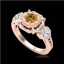 1.01 ctw Intense Fancy Yellow Diamond Art Deco Ring 18K Rose Gold